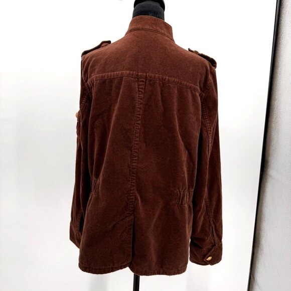 Vintage Izod Womens Military Utility Jacket XL Cotton Brown Button Flap Pockets - Picture 8 of 8
